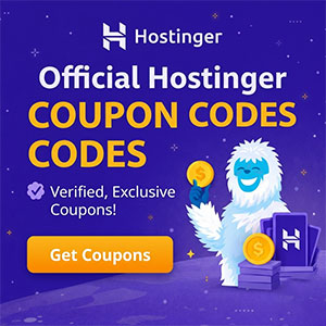 Official Hostinger coupon codes banner with verified exclusive discounts